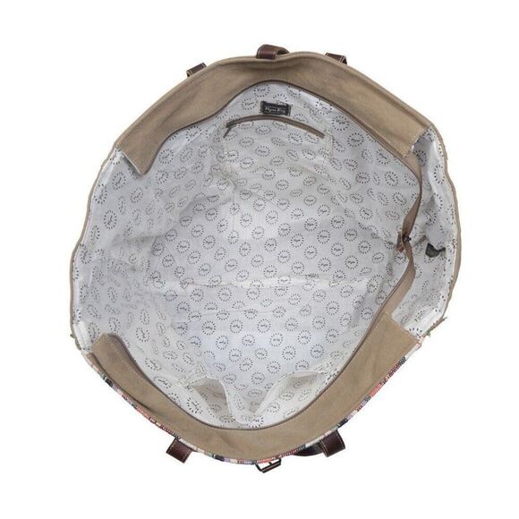 Myra Bag Handmade Honey Weekender Bag Upcycled Canvas & Cowhide Leather - Picture 4 of 7